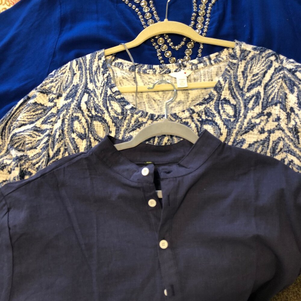 3 Womens 2X blue (one blue & white) Casual blouses